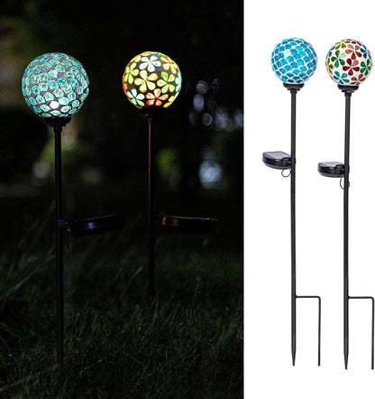 VCUTEKA Solar Garden Lights, Mosaic Solar Light Outdoor Waterproof LED Pathway Stake Light for Landscape Patio Yard Deck Walkway Decoration, 2 Pack