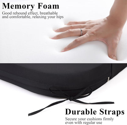 Outdoor Chair Cushions Set of 2, Waterproof Foam Patio Seat Cushions with Ties for Garden Sofa & Dining Furniture, 3-Year Color Fastness, 18x18x3 Inch, Black