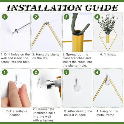 Jexine Hanging Planters with Artificial Eucalyptus Metal Hanging Vase Indoor Plants Holder Modern Geometric Boho Bathroom Wall Decor for Living Room Home Office(Gold,4 Pcs)