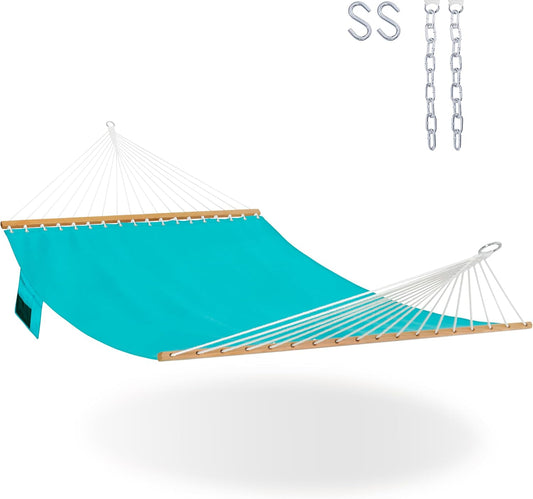 Lazy Daze Hammocks 11 FT Double Outside Hammock Quick Dry Olefin Fabric Hammock with Spreader Bar & Side Pocket for Outdoor Poolside Backyard 450 lbs Capacity, Turquoise