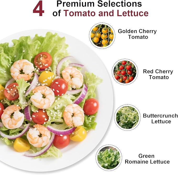 Spring Mix Salad Seed Pod Kit for AeroGarden, idoo, Ahopegarden, MUFGA with Red Cherry Tomato, Golden Cherry Tomato, Buttercrunch Lettuce, and Green Romaine Lettuce - Compatible with All Garden(7-Pod)