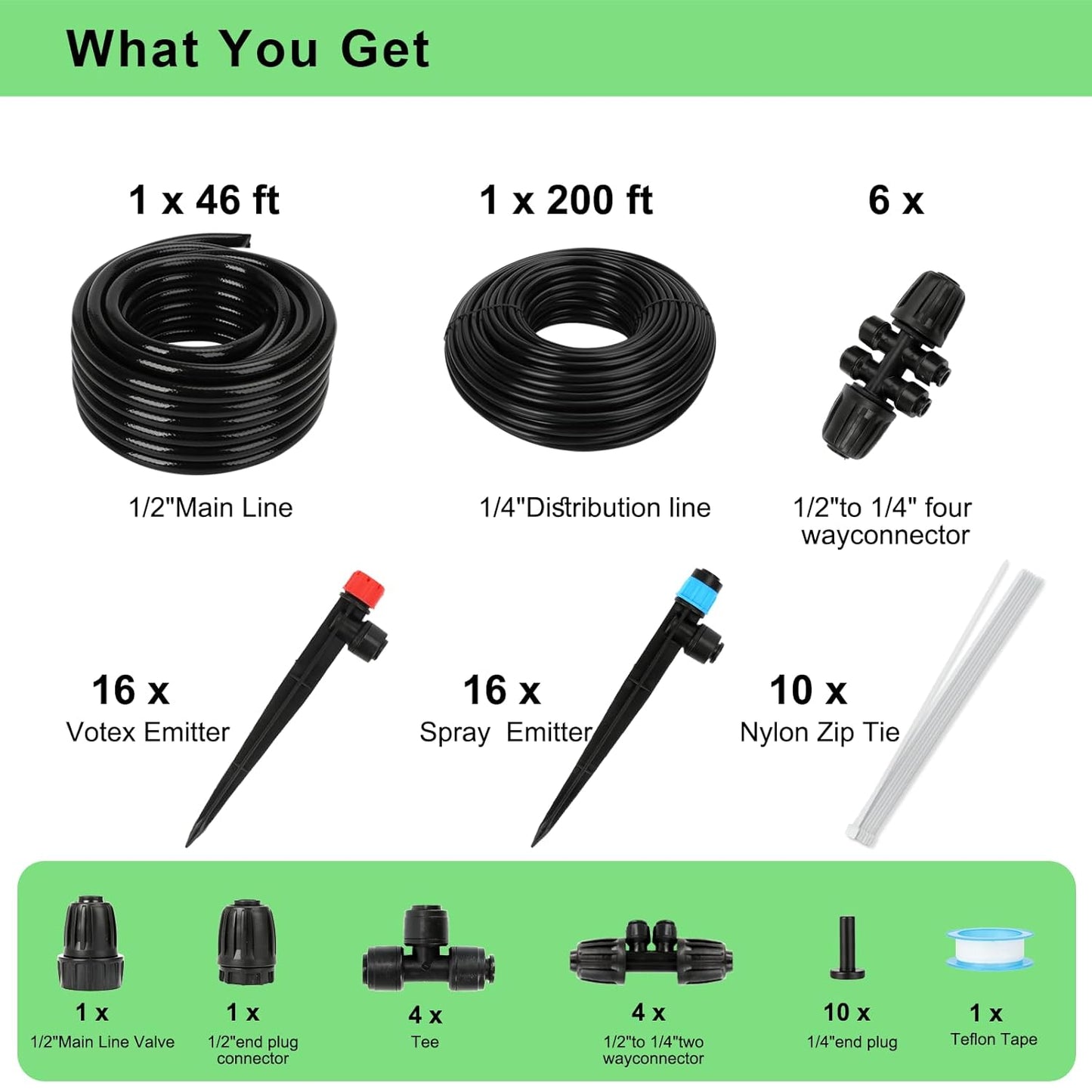 Drip Irrigation System Kit – 2025 New Quick-Connect Garden Watering System with 46FT 1/2'' Tubing Automatic Watering & Misting System for Greenhouses,Yards,Lawns,Gardens, Raised Beds