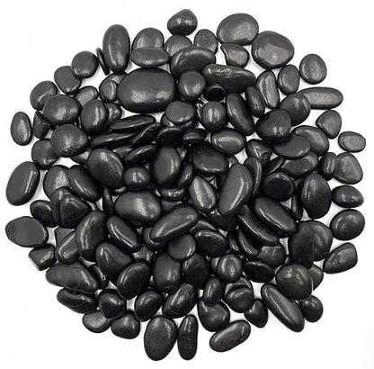 12 lb Black Pebble Rocks 3/5-8/5 Inch Polished River Stones for Indoor Plants, Garden Landscaping, Vase Fillers & Aquarium Decor - Natural Decorative Rocks for Succulents, Bonsai, Terrariums
