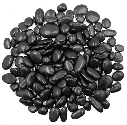 12 lb Black Pebble Rocks 3/5-8/5 Inch Polished River Stones for Indoor Plants, Garden Landscaping, Vase Fillers & Aquarium Decor - Natural Decorative Rocks for Succulents, Bonsai, Terrariums