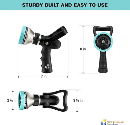 Heavy Duty Metal 10 Pattern Fireman’s Hose Nozzle 500003 with Lever Control and Comfort Grip by New England Garden Tools for Cleaning, Watering Plants & Yards, Washing Cars & Livestock