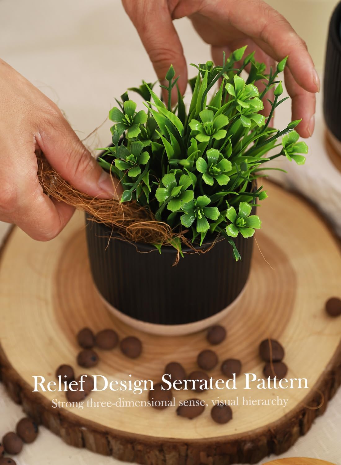 AOMRYOM 4 Inch Small Ceramic Plant Pots with Drainage Hole and Saucer, Modern Flower Planter for Succulent, Indoor Plants, Cactus, Herbs, Black, Set of 4 (Plant Not Included)