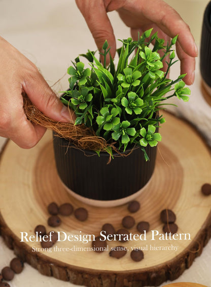 AOMRYOM 4 Inch Small Ceramic Plant Pots with Drainage Hole and Saucer, Modern Flower Planter for Succulent, Indoor Plants, Cactus, Herbs, Black, Set of 4 (Plant Not Included)