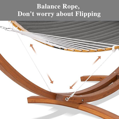 SUNCREAT Hammocks Standing Backyard Hammock with Stand, 2 Person Heavy Duty Portable Hammock with 13.5 ft Wooden Stand, Dark Gray