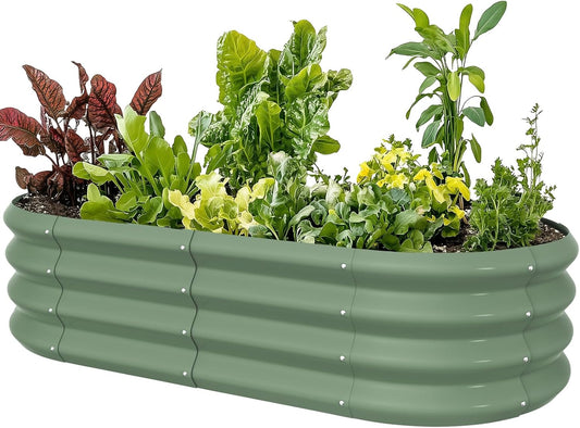 4x2x1ft Oval Galvanized Raised Garden Bed Outdoor 9-in-1 Large Metal Modular Planter Box Raised Beds for Gardening,Vegetables,Fruits,Flowers & Herbs (Green)
