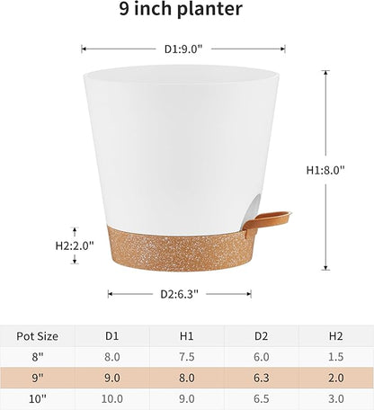 FaithLand 2-Pack 9 Inch Planter Pots for Indoor Outdoor Plants, Self Watering Flower Pots with Deep Reservoir, White with Terracotta …