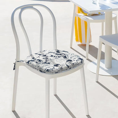 Indoor/Outdoor Chair Cushions 16x17 Inch, Patio Chair Cushions with Ties, All Weather Seat Cushions for Patio Furniture Home Garden Chair Use, Set of 2,Damask Lapis