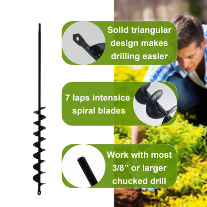 32" x 2" Extended Length Auger Drill Bit for Planting Bulb & Bedding Plant Auger, Garden Plant Auger, No Need to Squat Post Hole Digger for 3/8" Hex Drive Drill, Earth Auger Bulb Planter Tool
