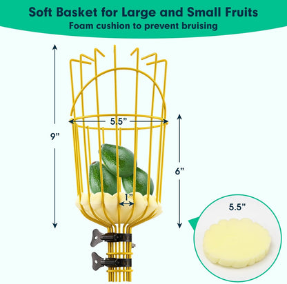 10FT Fruit Picker, Adjustable Mango Picker Tool with Adjustable Pole and Basket, High Fruit Catcher Equipment Apple Picker for Lemon Apples Mango Pear Orange Avocados Fruit Picking Grabber Tool
