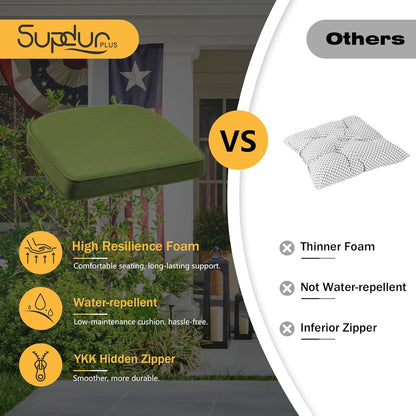 Outdoor Round Corner Seat Cushion, 17"x16"x2", Set of 4, Non Slip Seat Cushion Pads with Removable Cover for Patio Furniture, Garden Yard Lawn, Deep Forest Green