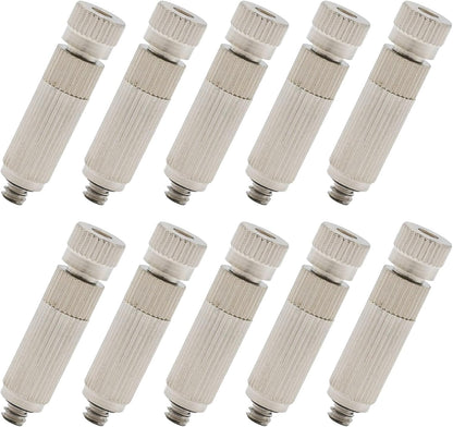 10 Pcs Stainless Steel Misting Nozzles For Outdoor Cooling Misting System, High Pressure Anti Drip Cleanable, 3/16" Thread (0.6mm)