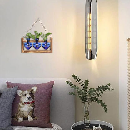 Plant Terrarium Propagation Stations Faith Hope Love Hydroponics Home Garden Decoration Gift for Women with Wooden Stand Heart Shaped Colored Glass Vase