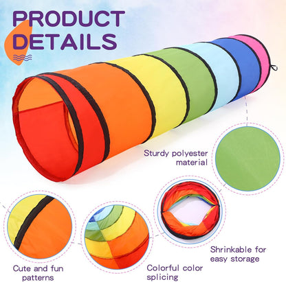 2 Pcs Play Tunnel for Kids Toddlers 6ft Multicolored Crawl Tunnel Play Tent for Baby or Pet Collapsible Gift for Boy and Girl Indoor and Outdoor Game(Classic)