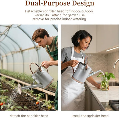 1 Gallon Galvalume Metal Watering Can with Solid Brass Sprout, Handle & Base Trim - Genuine Forged Copper Joints for Indoor/Outdoor Plants, Garden, Balcony for Kids and Adults (Stardust & Vermilion)