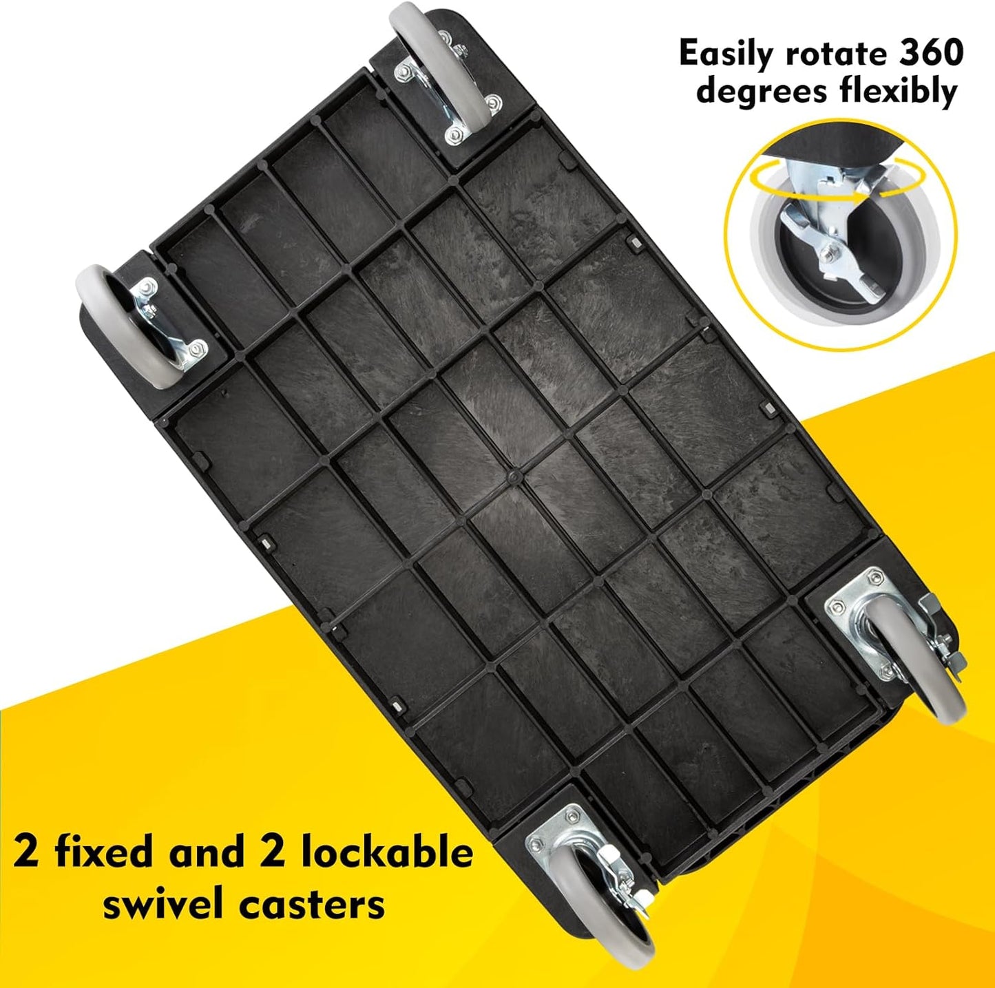 ELAFROS Heavy Duty Plastic Utility Cart Flat top 37 x 18.8 Inch - Work Cart Flat Shelves and 2 Fixed 2 Swivel Wheels Safely Holds up to 550 lbs - 2 Tier Service Cart for Warehouse,Garage, Black