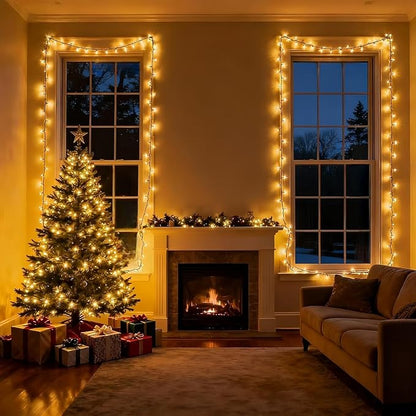 100 LED Warm White Christmas Lights, Commercial Grade Green Wire String Lights 35 Ft, for Indoor Outdoor House, Garden, Patio.