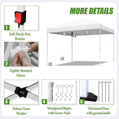 Shades 10x10 Pop Up Canopy,Heavy Duty Beach Tent with Carrying Bag for Easy Moving,Sun Shelter for Parties,Events,Camping,Outdoor Gazebo with 420D PU Coated Waterproof White Fabric,4 Sandbags