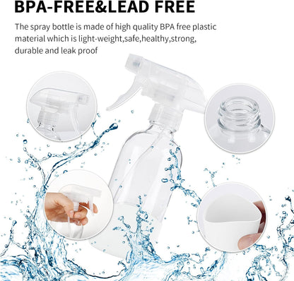 HOMBYS 8 Oz Empty Clear Glass Spray Bottles with Silicone Sleeve Protection Refillable Containers for Cleaning Solutions, Essential Oils, Misting Plants - Quality Sprayer - 1 Pack Boston Bottles
