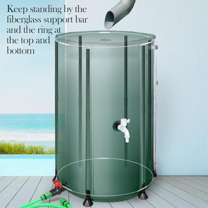 100 Gallon Collapsible Rain Barrel, SKM Portable Rain Water Collection Barrel for Garden/Outside/Lawn, PVC Rainwater Collection System Water Tank Storage Container with Spigots & Overflow Kit, Green