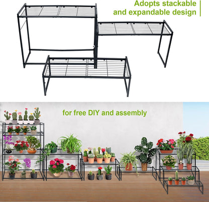 3 Tier Metal Plant Stand Indoor Outdoor, Ladder Flower Pot Holder Plant Stands, Stackable Heavy Duty Tall Plant Shelf Flower Pot Holder for Garden, Display Rack
