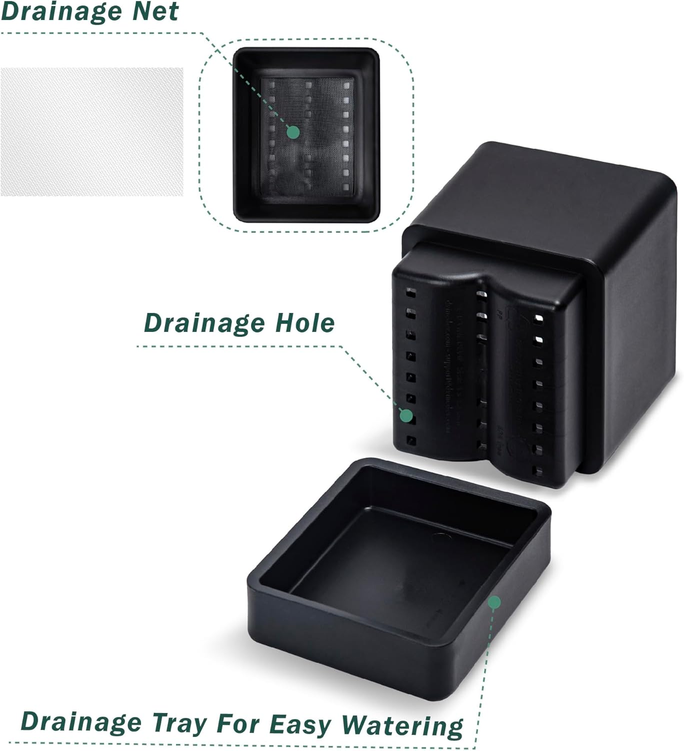 4 Inch Herb Planter Pot, Plastic Planter with Drainage Holes and Saucer, Modern Decorative Gardening Pot for Indoor Plants, Flowers, Herbs, Succulents, Black, Set of 3, 76-Y-B-3