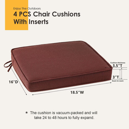 Outdoor Square Corner Seat Cushion, 18.5"x16"x3", Set of 4, Non Slip Seat Cushion Pads with Removable Cover for Patio Furniture, Garden Yard Lawn, Tan Dotted Red Base