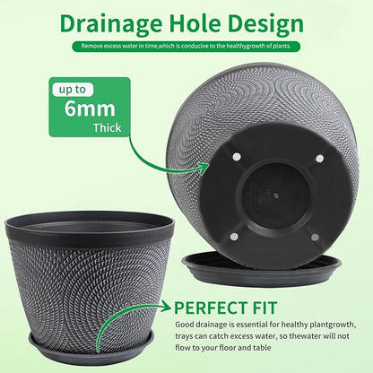 Quarut 4 Pack 15 Inch Large Planter Pot for Plants Outdoor Indoor, Plastic Flower Pots with Drainage Hole & Saucer, Modern Decorative Medium Large Plant Garden Pot, Plant Container for House (Gray)