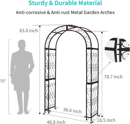 SCENDOR 48.8" W x 83.8" H Garden Arch, Black Sturdy Metal Iron Arbor, Courtyard Cast Trellis for Various Climbing Plant, Outdoor European-Style Archway Wedding Ceremony Party