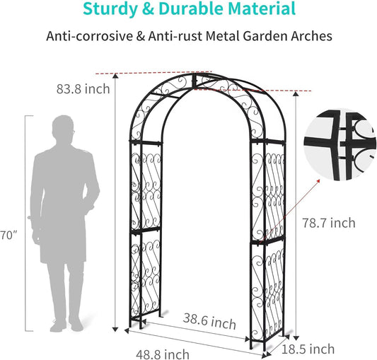 SCENDOR 48.8" W x 83.8" H Garden Arch, Black Sturdy Metal Iron Arbor, Courtyard Cast Trellis for Various Climbing Plant, Outdoor European-Style Archway Wedding Ceremony Party