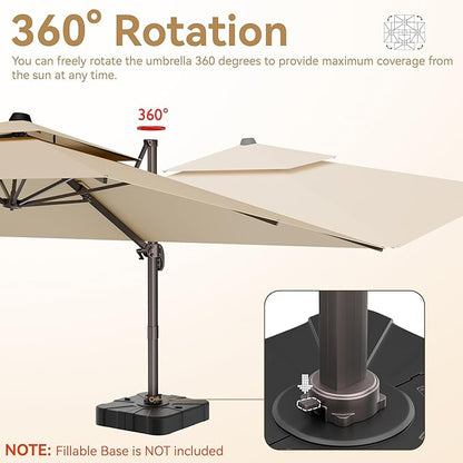 10x13 FT Patio Umbrella, Large Cantilever Rectangular Double Top Heavy Duty Offset Umbrellas with 360° Rotation, Outdoor shade for Garden Deck Pool Patio, Tan