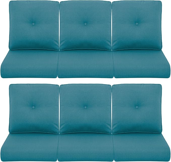 Patio Chair Cushions 6 Packs - Outside High Back Thick Water-Resistant Cushion 22x24 for Outdoor Glider Rocking Chairs Loveseat 3-Seater Couch Sofa – Peacock Green/Buckle