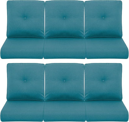 Patio Chair Cushions 6 Packs - Outside High Back Thick Water-Resistant Cushion 22x24 for Outdoor Glider Rocking Chairs Loveseat 3-Seater Couch Sofa – Peacock Green/Buckle