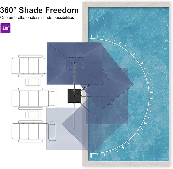 PURPLE LEAF 10' X 13' Rectangle Cantilever Umbrella with Base Outdoor Large Aluminum Patio Umbrella with 3-Year Fade Resistance Recycled Fabric and 360-degree Rotation for Deck Pool Garden,Ocean Slate