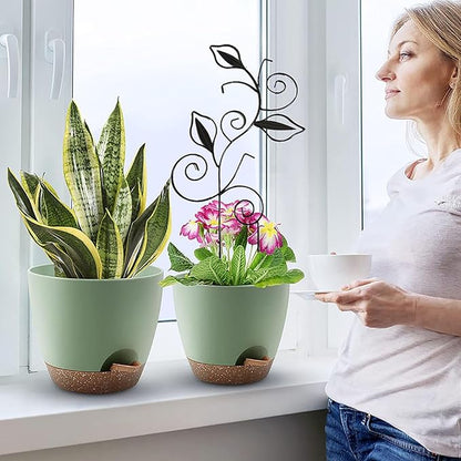 Decorative Metal Plant Trellis for Indoor Potted Plants – Leaf Shape Vine Support Stakes with 6 Plant Clips, Black/Green/Gold Garden Trellises for Climbing Plants, Vines (Black+Green+Gold 3pcs)