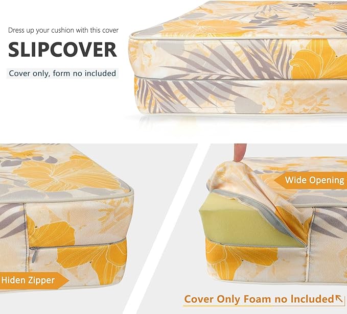 Porch Shield Outdoor Cushion Slipcovers Patio Chair Seat Cushion Covers Set 4 Waterproof Fade Resistant 20 x 18 x 4 inch, Summer Blossom