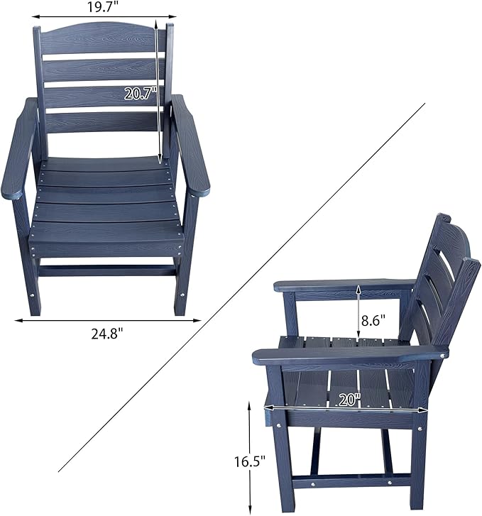 Poly Lumber Patio Dining Chair Set of Two, HIPS Outdoor Ladder Back Chair, Weather Resistant (Navy Blue, 2 Piece)