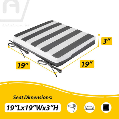 AAAAAcessories Outdoor Seat Cushions for Chairs, Waterproof, Fade-Resistant Patio Furniture Replacement Cushions, 19" x 19" x 3", Set of 2, Gray Cabana Stripe
