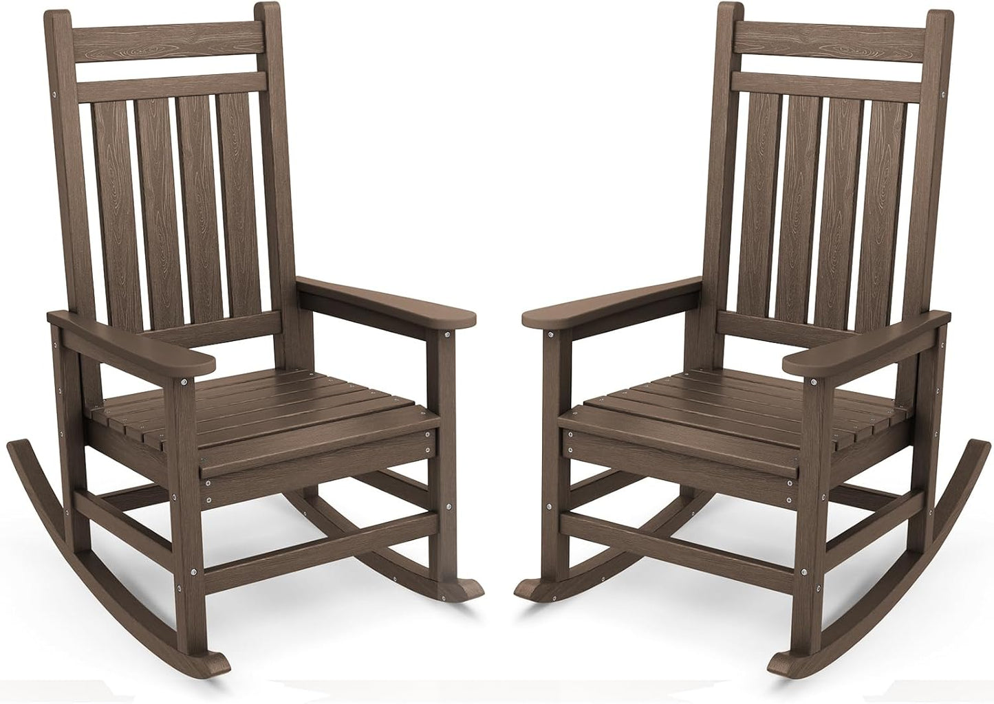 SERWALL Outdoor Rocking Chair Set of 2, HDPE Rocking Chairs for Adult, All Weather Porch Rockers for Lawn Garden, Coffee