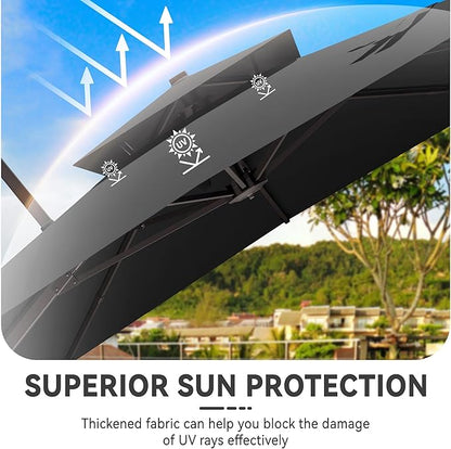 10x13 FT Cantilever Patio Umbrella with Base Included Double Top Outdoor Rectangular Large Heavy Duty Aluminum Offset Umbrellas with 7 Level Tilt 360-degree Rotation for Pool Garden Deck, Grey