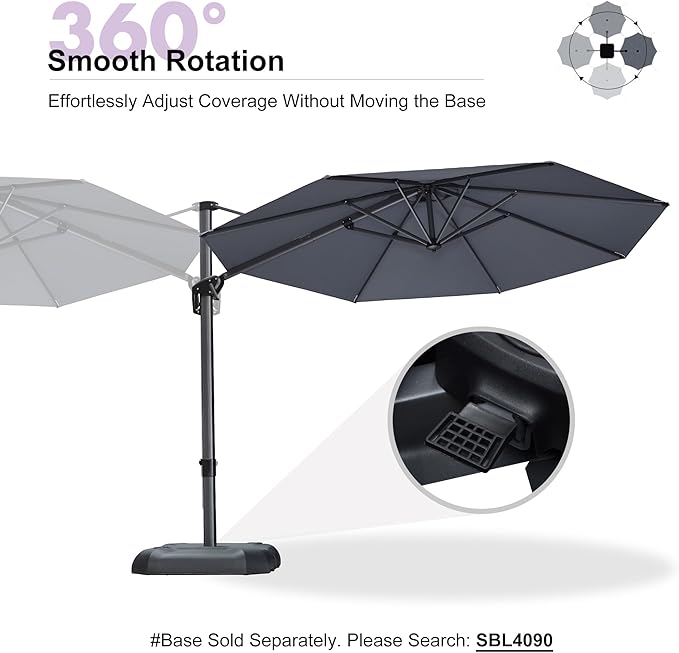 PURPLE LEAF 10 Feet Patio Umbrella Outdoor Cantilever Round Umbrella Aluminum Offset Umbrella with 360-degree Rotation for Garden Deck Pool Patio Light Grey