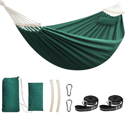 Chihee Cotton Hammock Large Soft Breathable Camping Hammock Holds Up to 660lbs Portable Tree Hammock with Detachable Spreader Bar Pillow 2 Strong Webbings 2 Carabiners Patio Garden Indoor Outdoor