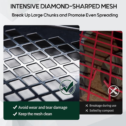 Compost and Peat Moss Spreader with Updated 2 in 1 ATV & T Shaped Handle, 16”WX48”L, Lawn and Garden Peat Moss Roller w/Laser Cutting Wire Mesh Baskets for Spreading Manure, Topsoil