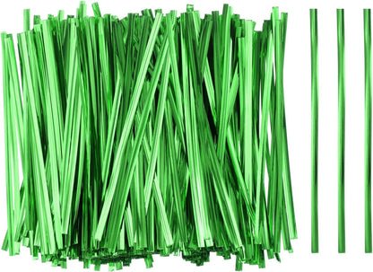 HARFINGTON 800pcs Bag Twist Ties 4.7" Reusable Plastic Metallic Twist Ties Wire Cable Ties for Party Bread Candy Cake, Green
