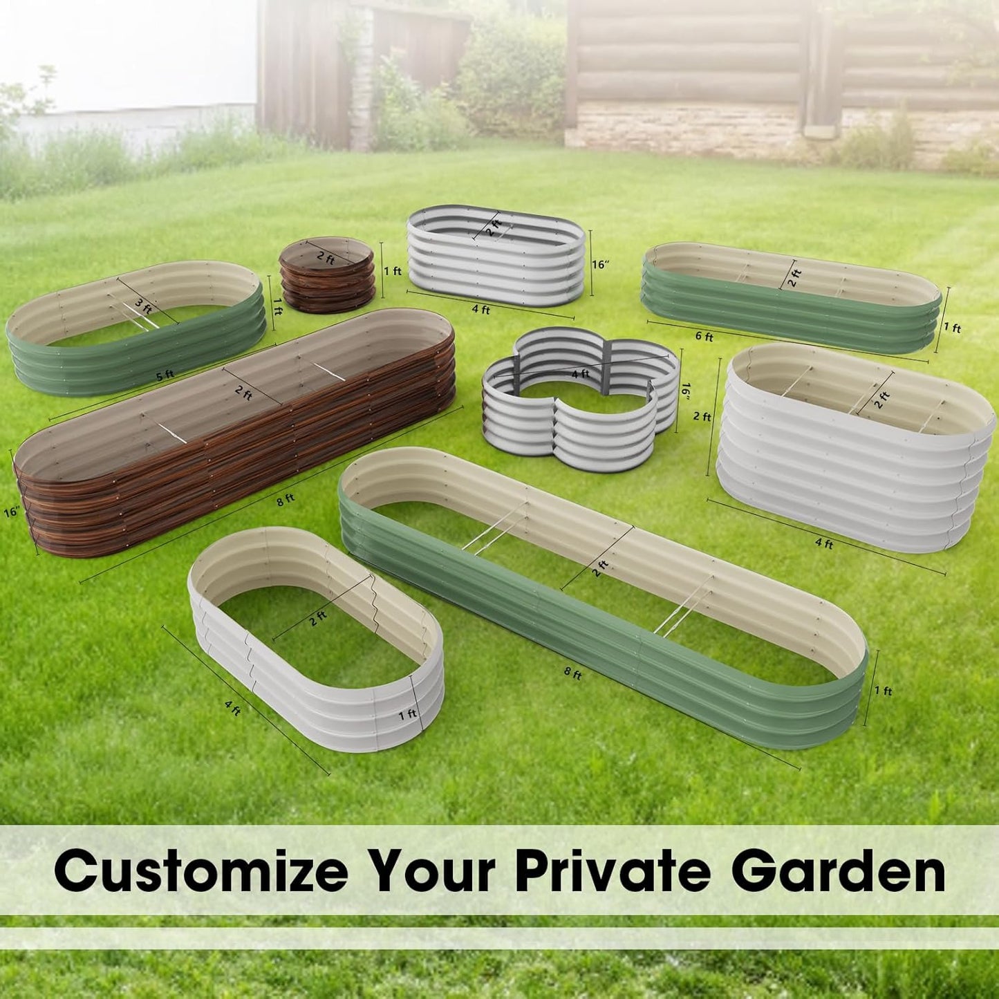 5x3x1ft Oval Galvanized Raised Garden Bed Outdoor 9-in-1 Large Metal Modular Planter Box Raised Beds for Gardening,Vegetables,Fruits,Flowers & Herbs (Green)