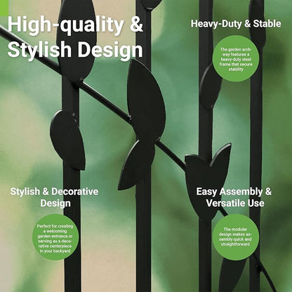 Metal Garden Arbor, 104.3” Tall Wrought Iron Archway for Climbing Plants & Flowers, British-Style Garden Trellis (Silver)