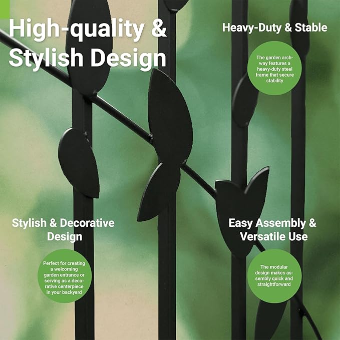 Metal Garden Arbor, 104.3” Tall Wrought Iron Archway for Climbing Plants & Flowers, British-Style Garden Trellis (Black)